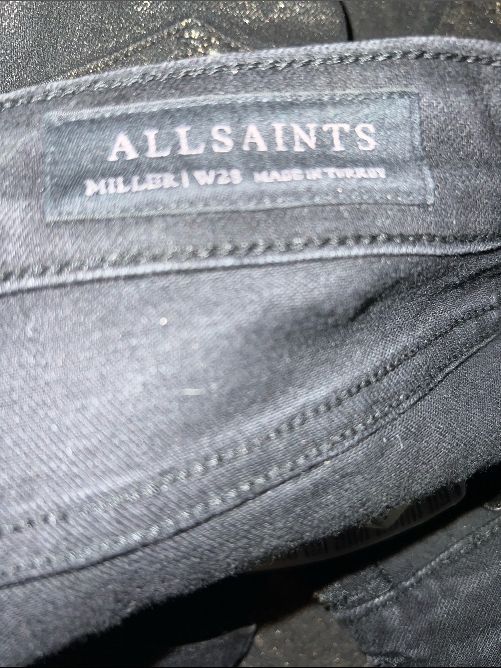 AllSaints Miller Mid-Rise Snake Skinny Jeans Gold Metallic 28 - Picture 11 of 12